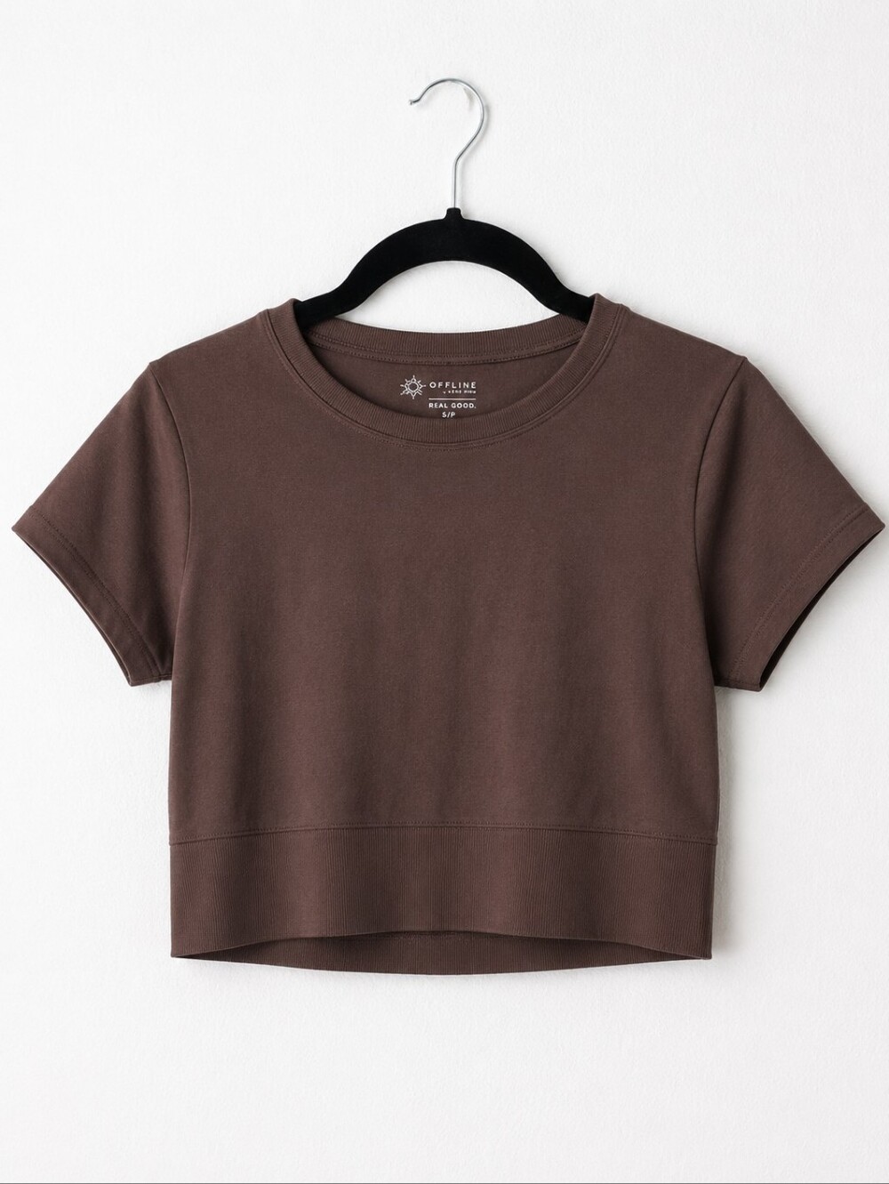 Offline by Aerie Sidewalk Seamless Ribbed Cropped Brown Top Size M